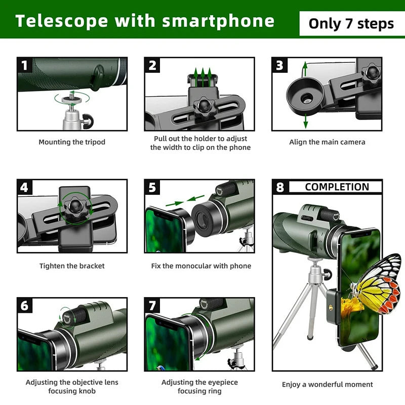 80X100 Zoom Telescope HD Professional Night Monocular